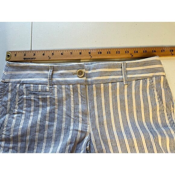 Ann Taylor Loft Marisa Linen Blend Cropped Pants Women 6 Stretch Striped Coastal - Picture 2 of 8